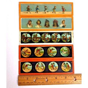 Vintage lot of 5 Assorted Magic Lantern Slides approximately 5-7/8" x 1-1/2"